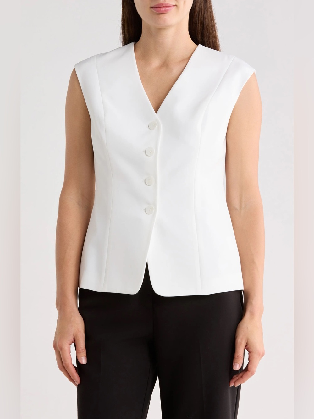 Gemma + Jane Sleeveless White V Neck Button-Front Vest Top